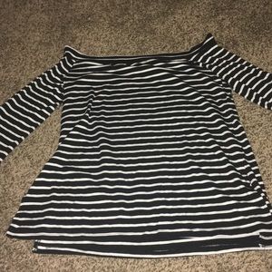 Off shoulder black and white stripes top Large